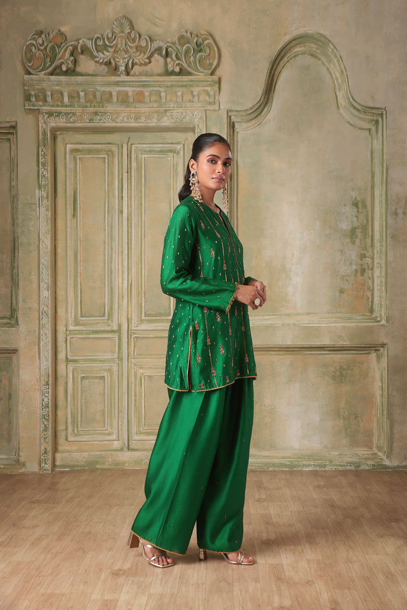 Zar-Rang Green Short Buti Kurta Set