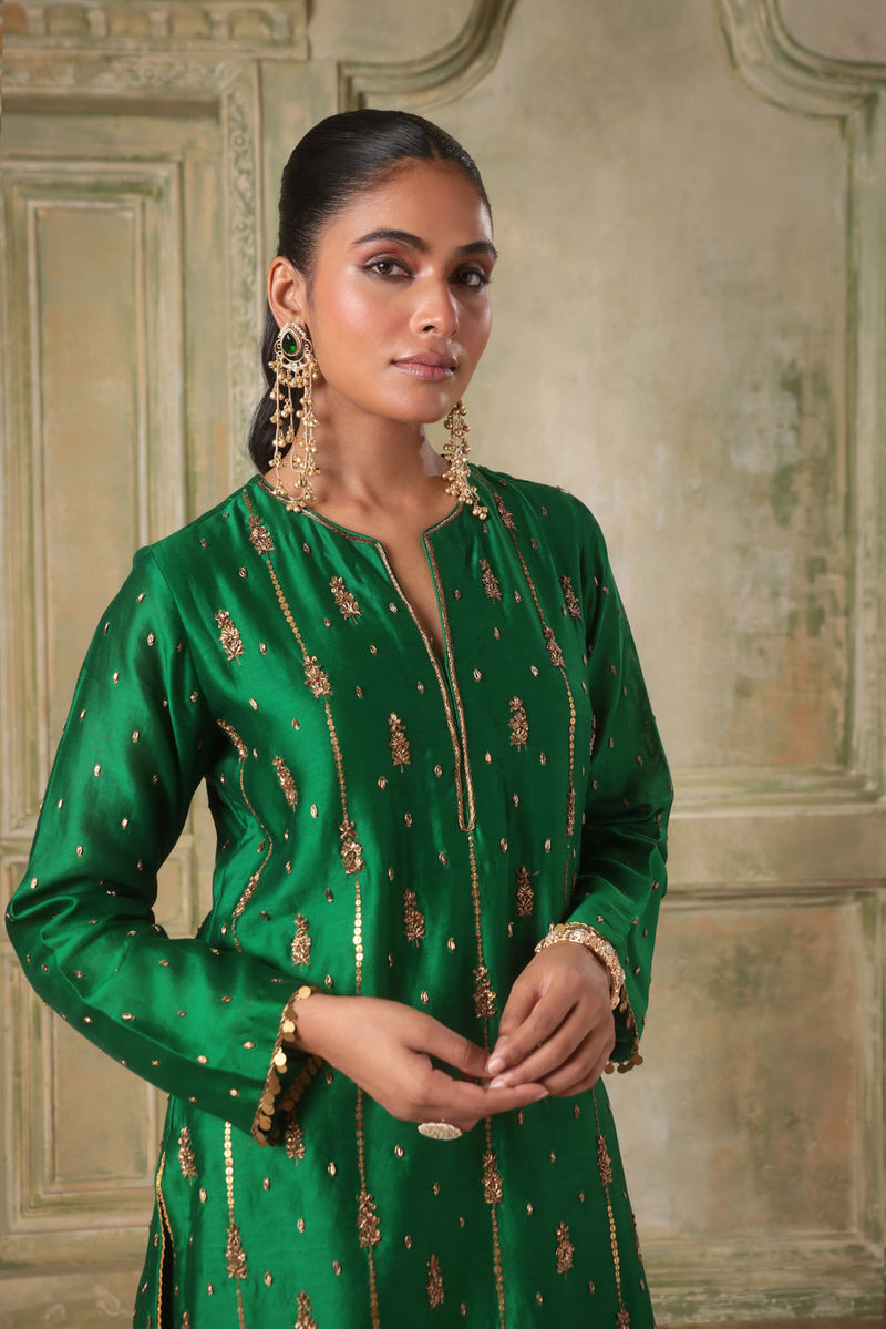 Zar-Rang Green Short Buti Kurta Set