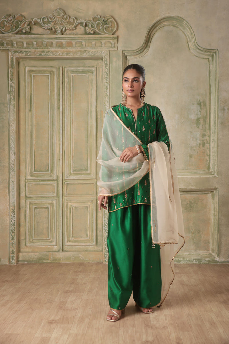 Zar-Rang Green Short Buti Kurta Set