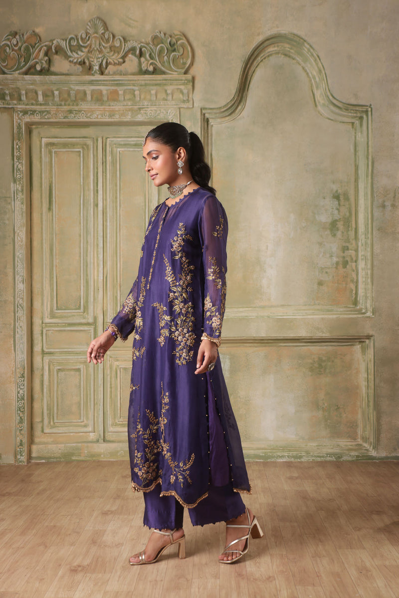 Zar-Rang Purple Short Jaal Kurta Set