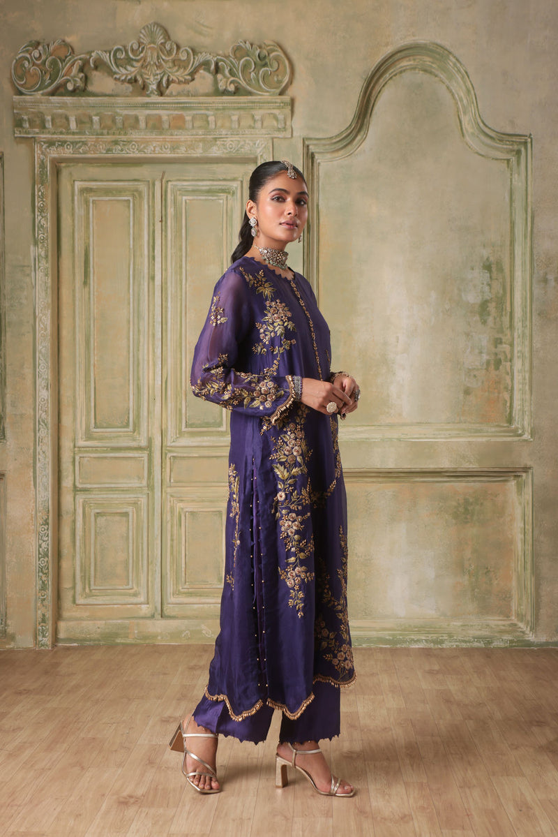 Zar-Rang Purple Multicolor Jaal Kurta Set