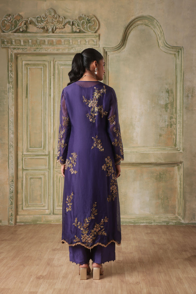 Zar-Rang Purple Short Jaal Kurta Set