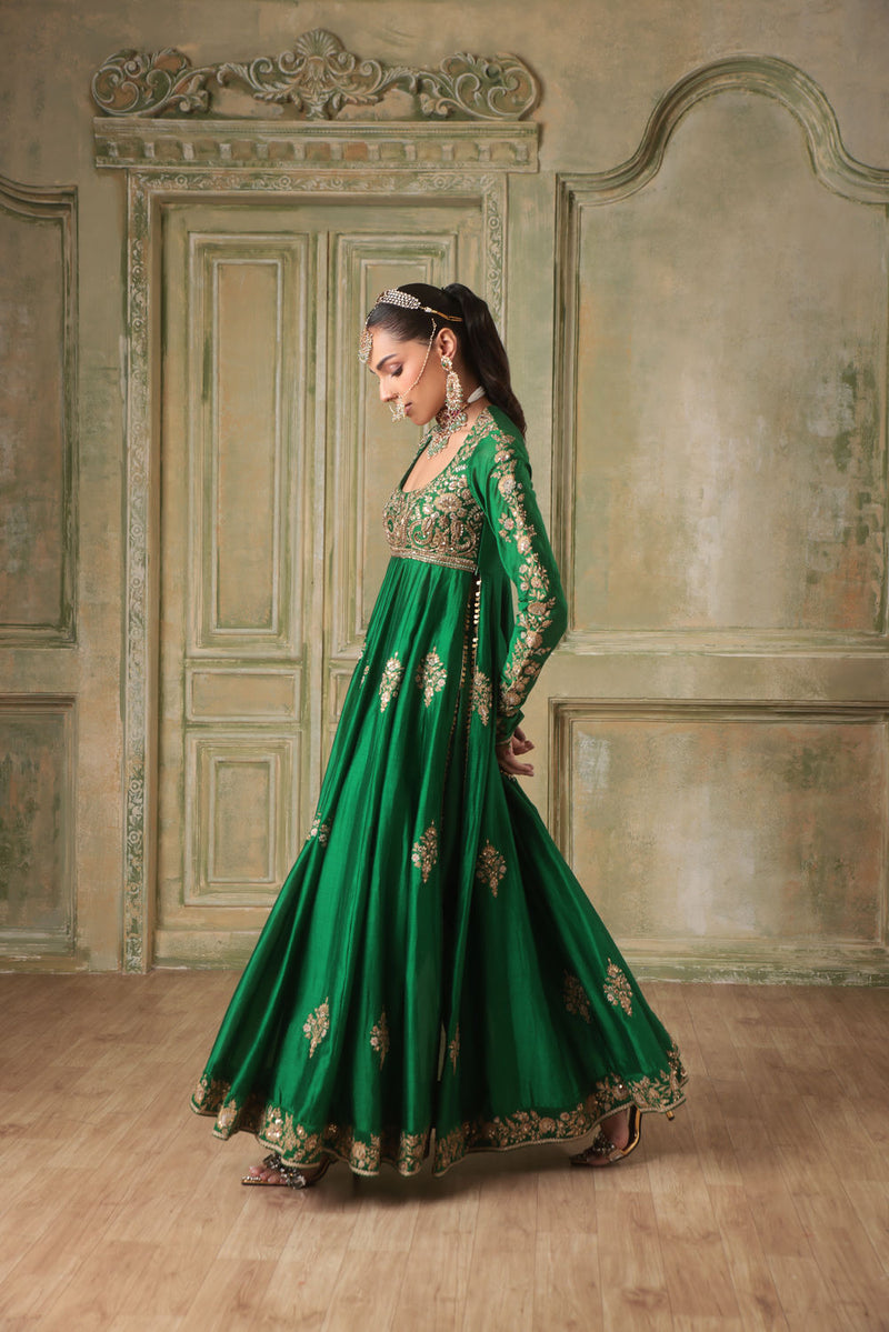 Zar-Rang Green Kalidaar Set