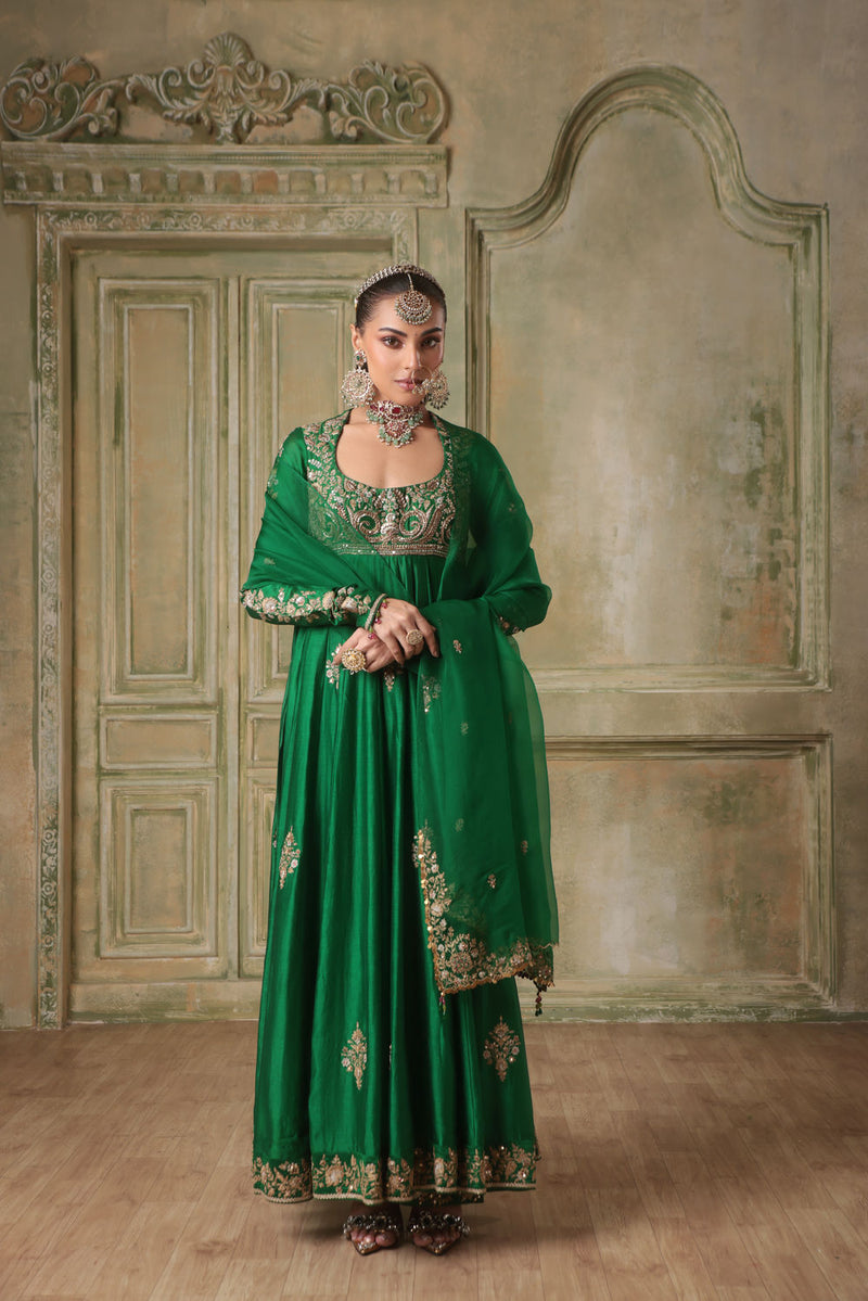 Zar-Rang Green Kalidaar Set