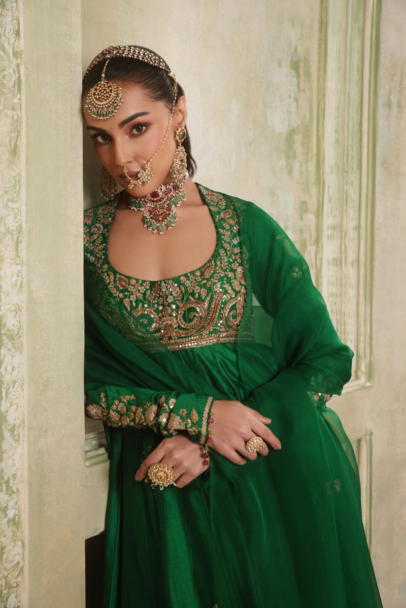 Zar-Rang Green Kalidaar Set