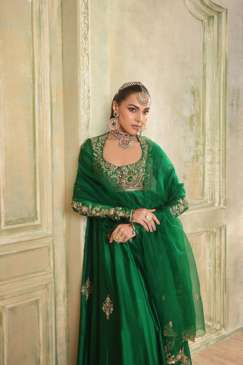 Zar-Rang Green Kalidaar Set