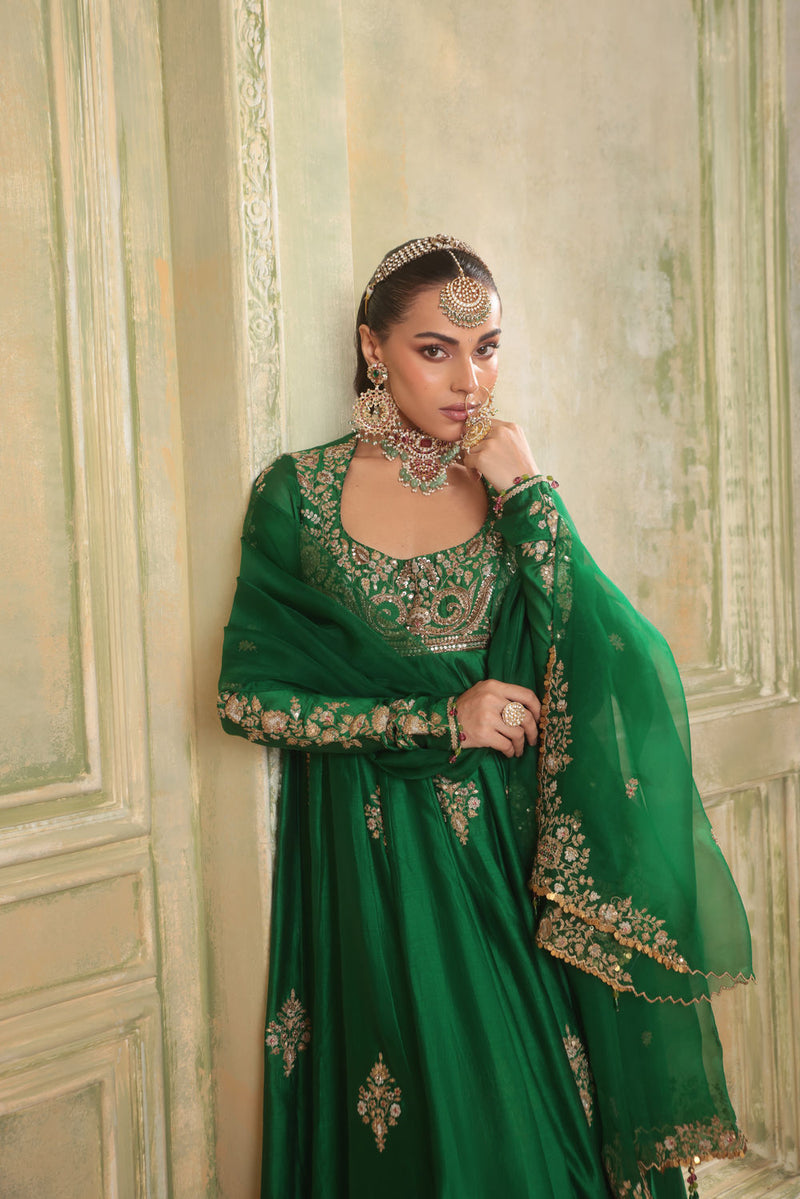 Zar-Rang Green Kalidaar Set