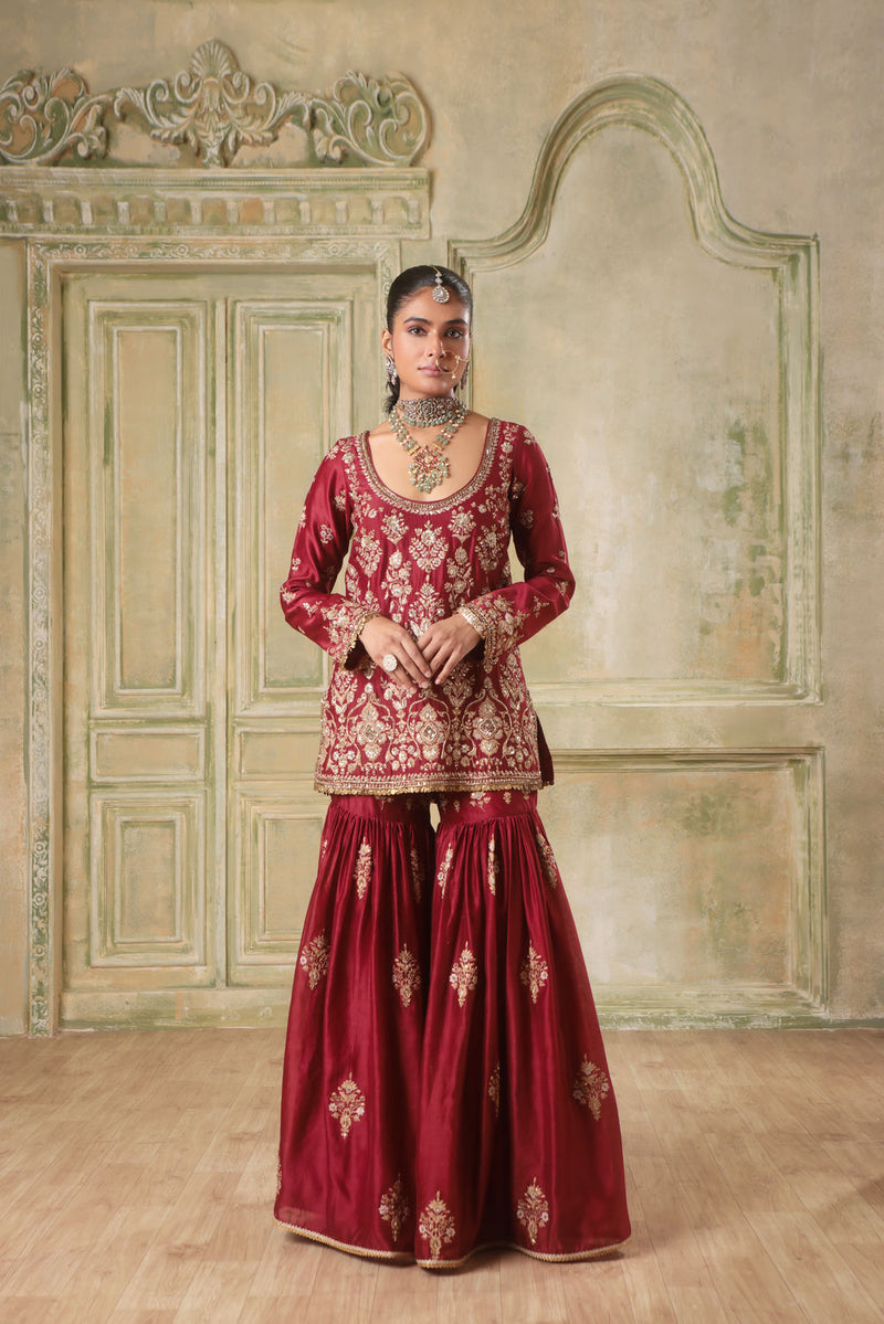 Zar-Rang Maroon Sharara Set