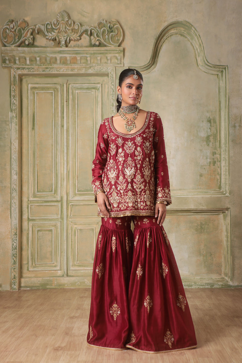 Zar-Rang Maroon Sharara Set