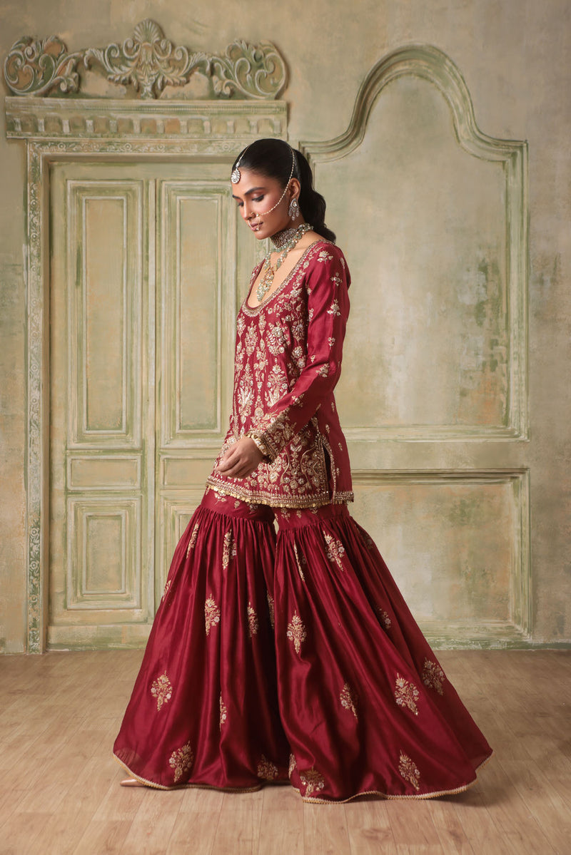 Zar-Rang Maroon Sharara Set