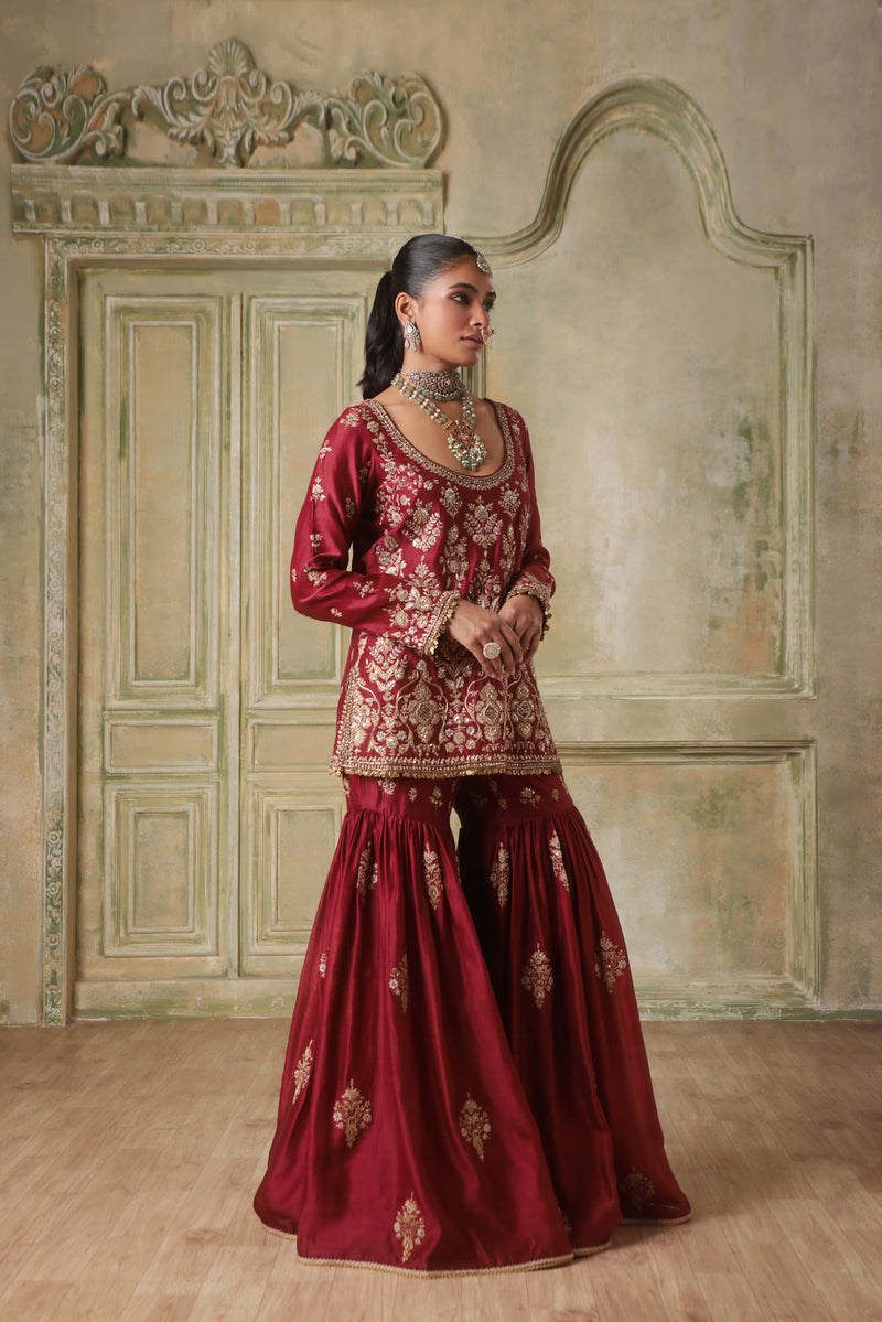 Zar-Rang Maroon Sharara Set