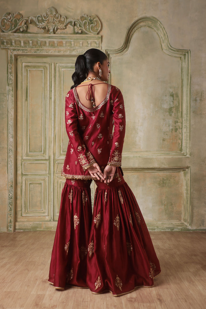 Zar-Rang Maroon Sharara Set