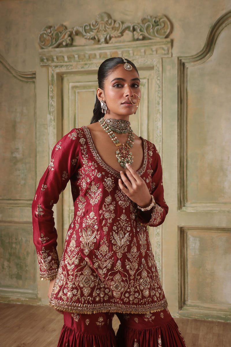 Zar-Rang Maroon Sharara Set