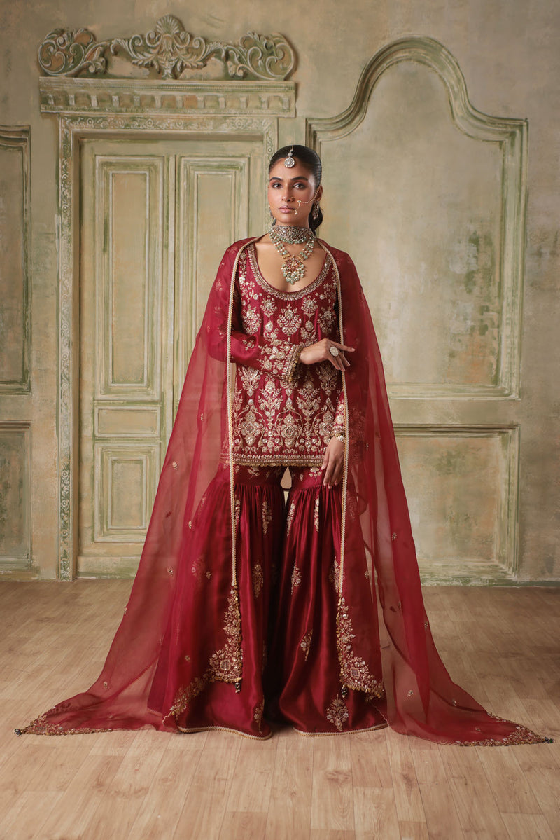 Zar-Rang Maroon Sharara Set
