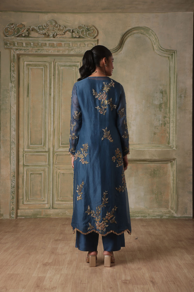 Zar-Rang BlueMulticolor Jaal Kurta Set