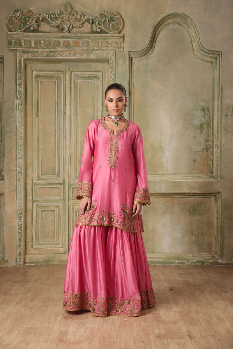 Zar-Rang Pink Heavy Sharara Set