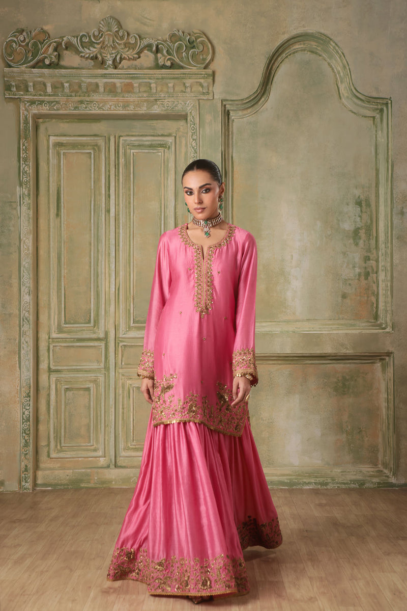 Zar-Rang Pink Heavy Sharara Set
