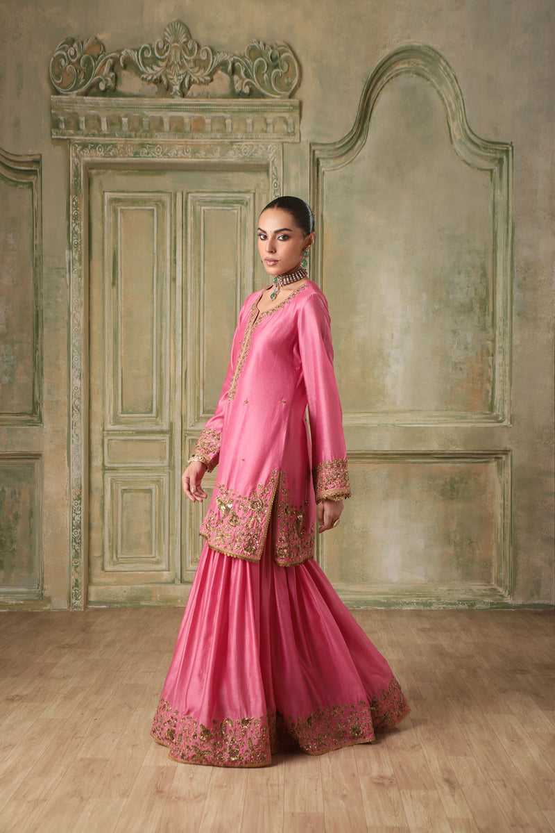 Zar-Rang Pink Heavy Sharara Set