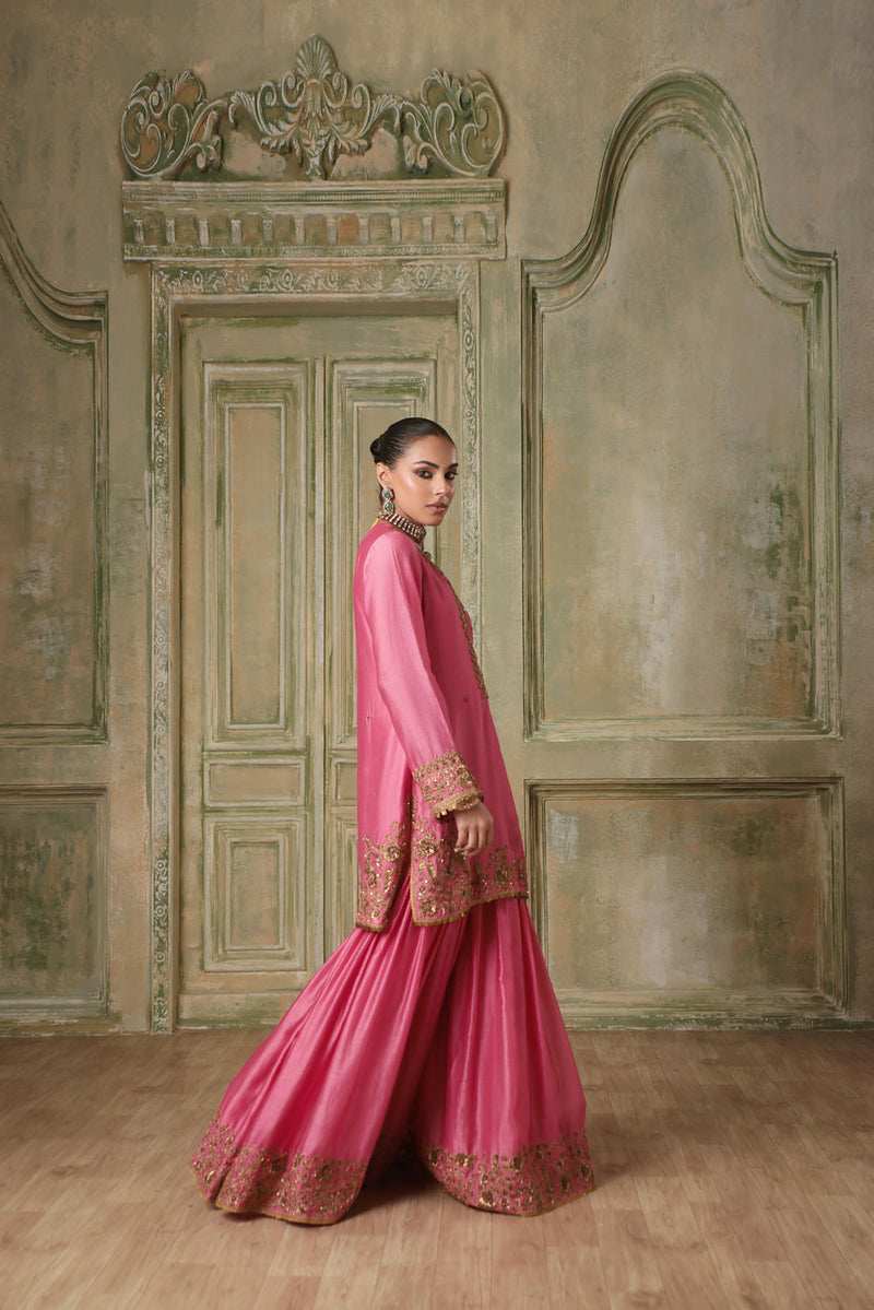 Zar-Rang Pink Heavy Sharara Set