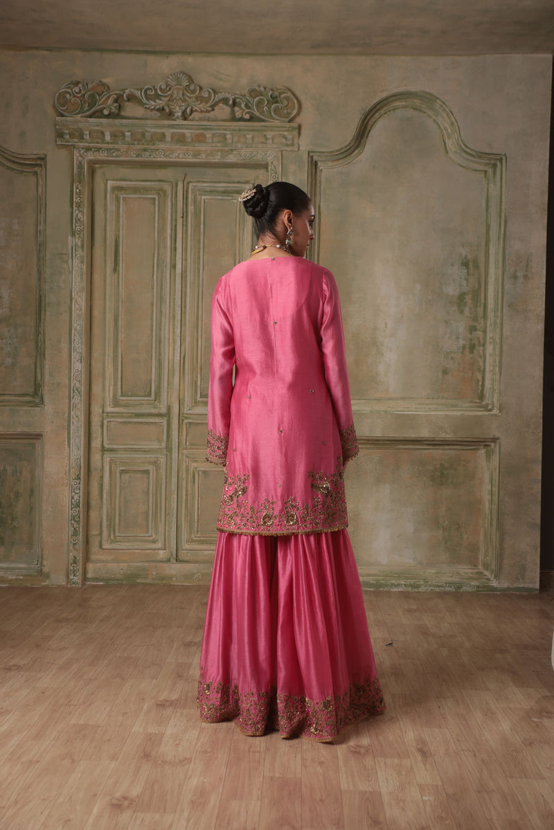 Zar-Rang Pink Heavy Sharara Set