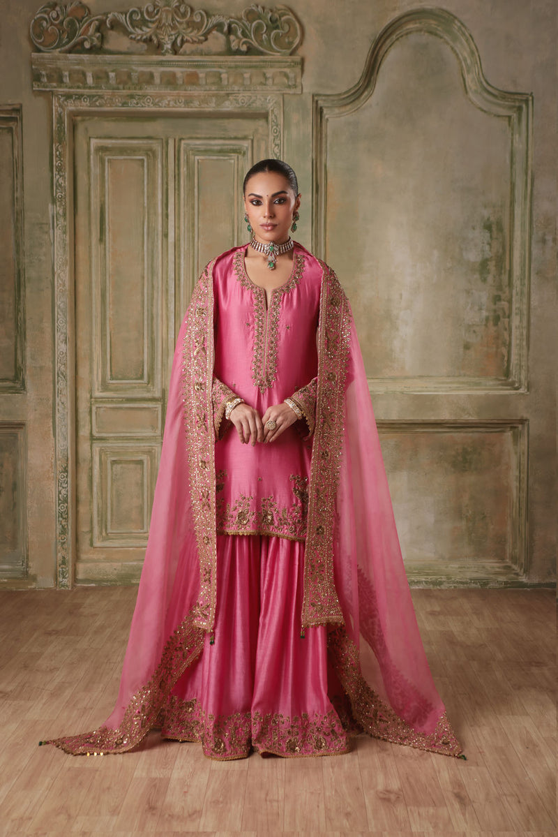 Zar-Rang Pink Heavy Sharara Set