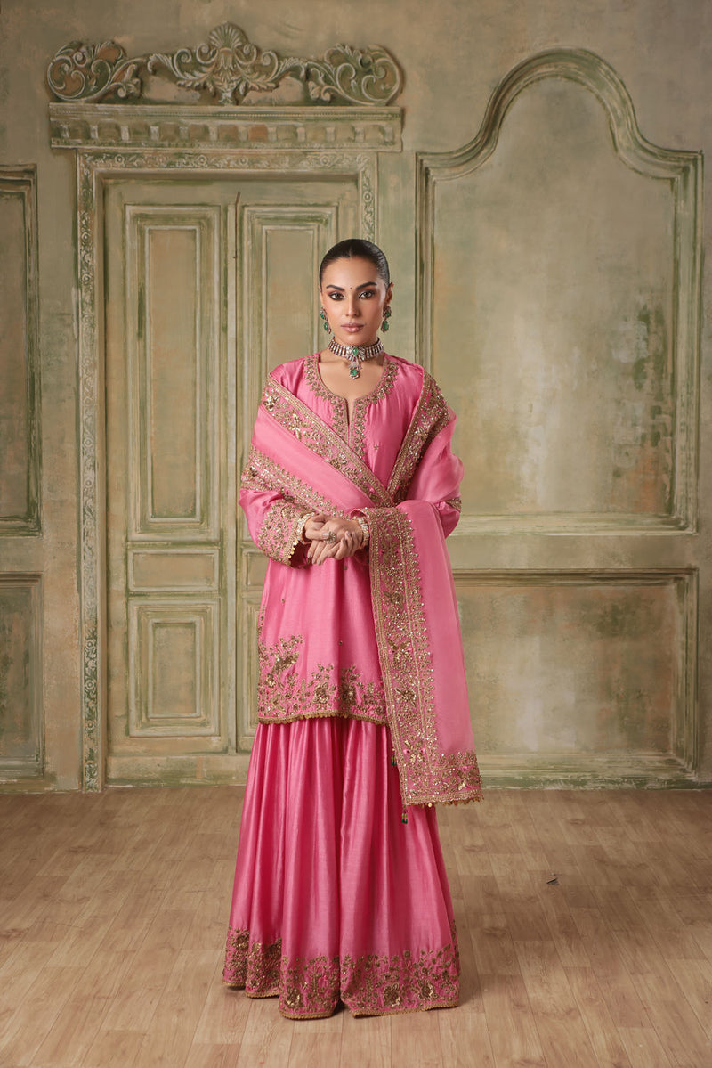 Zar-Rang Pink Heavy Sharara Set