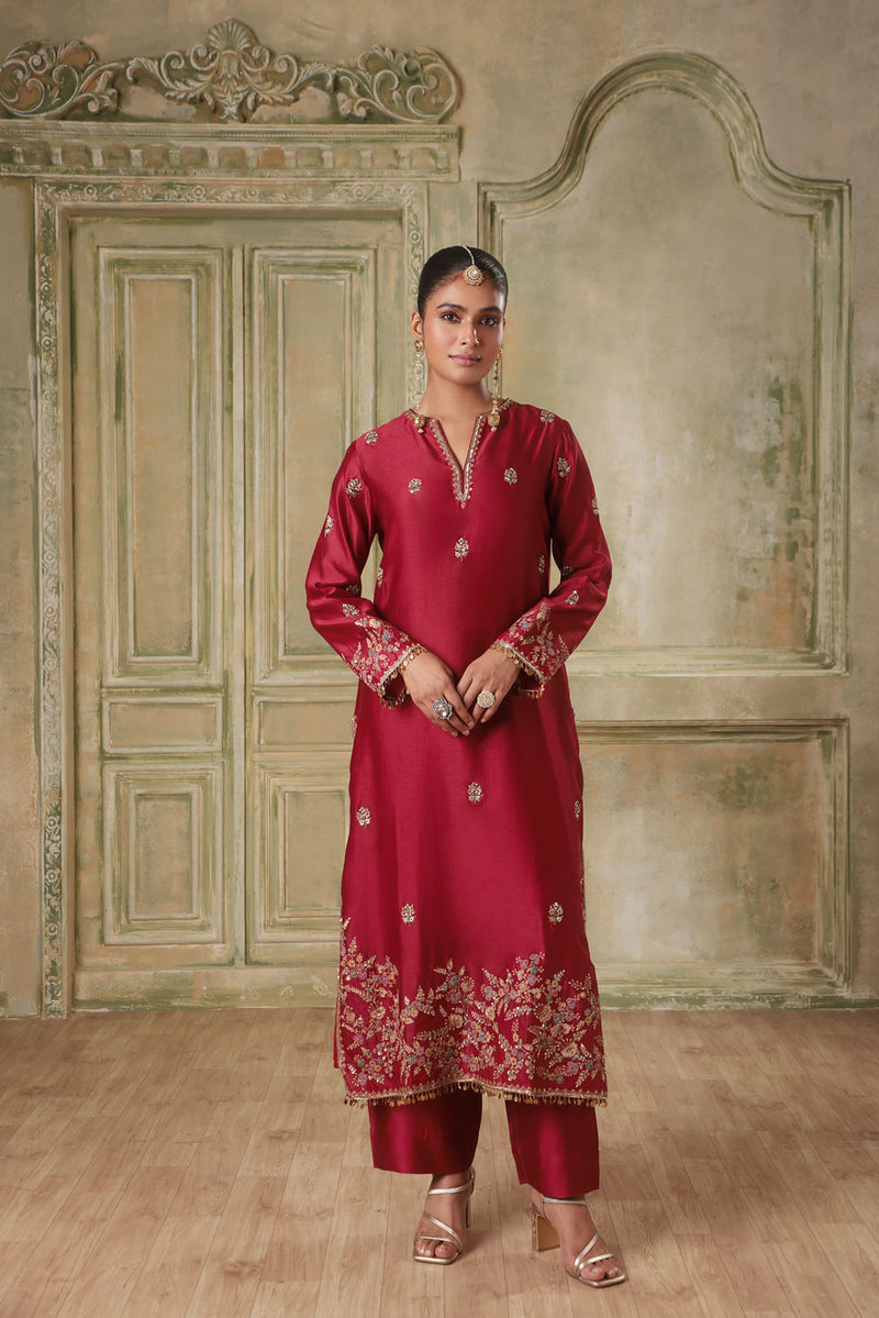 Zar-Rang Maroon Farshi Kurta Set
