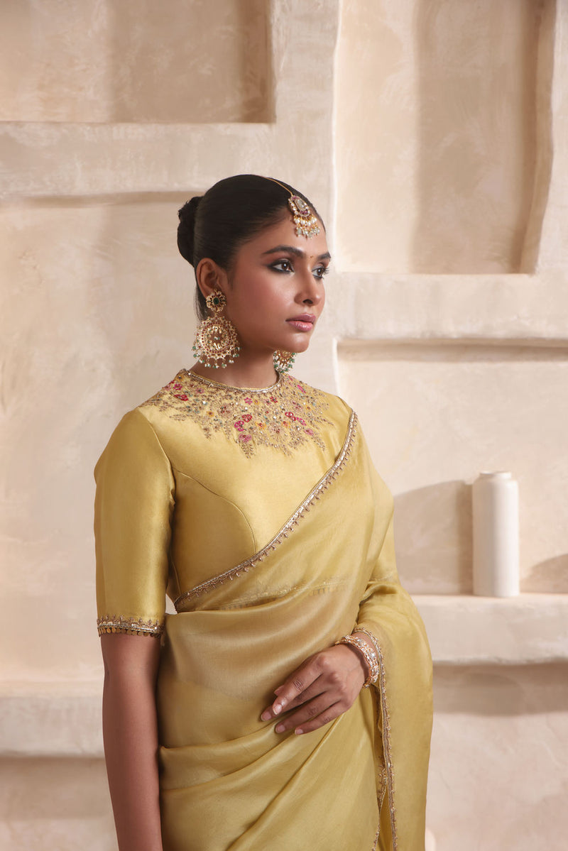 Zar-Rang Olive Green Multicolor Resham Saree Set