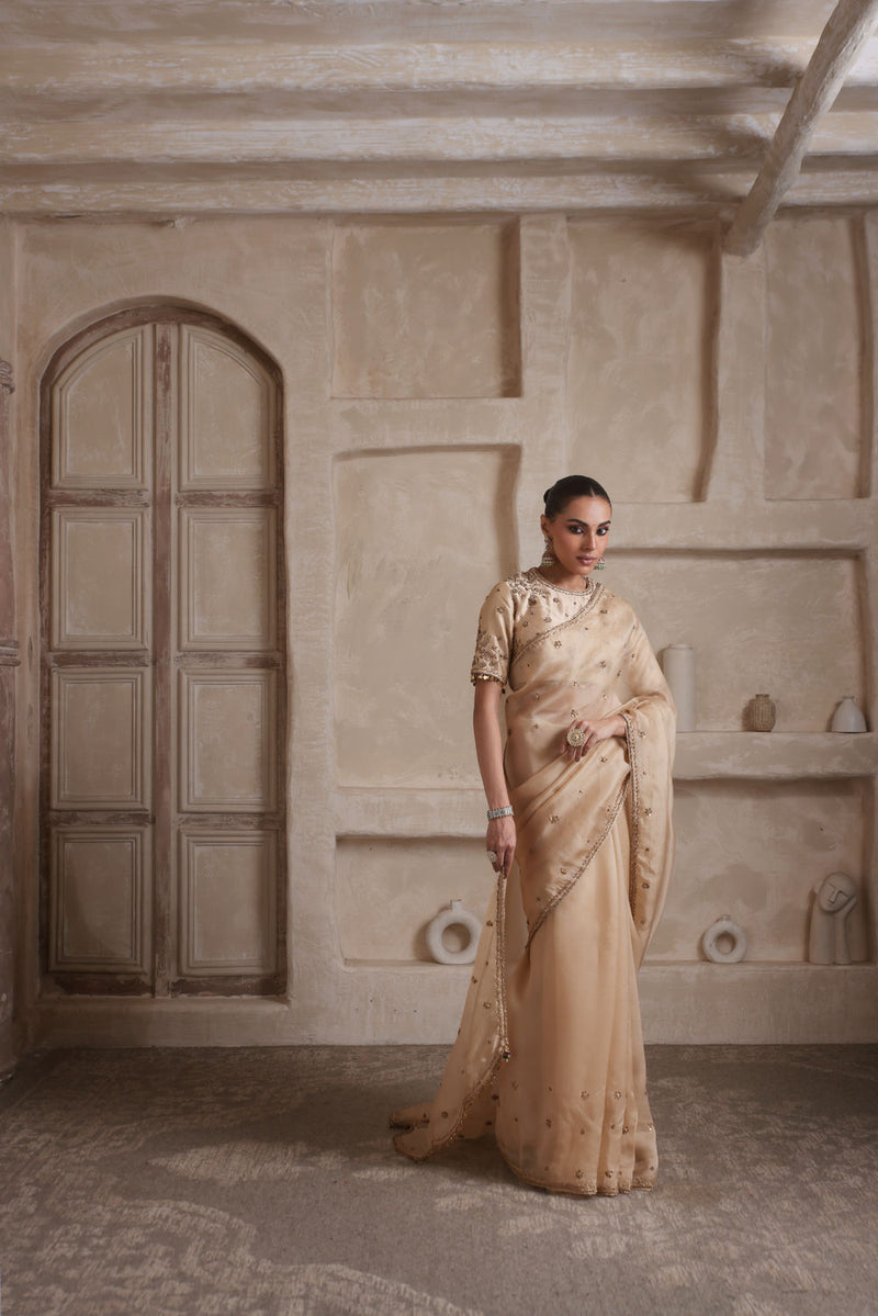 Zar-Rang Ivory Buti Saree set