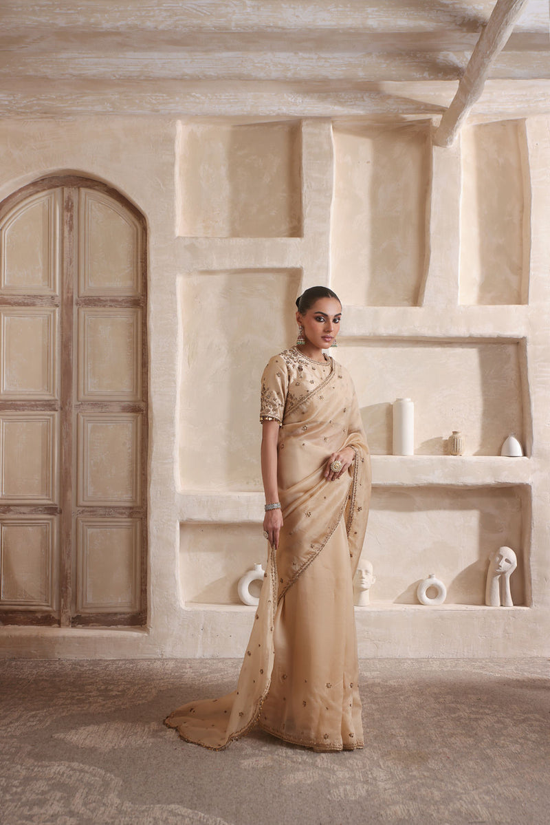 Zar-Rang Ivory Buti Saree set