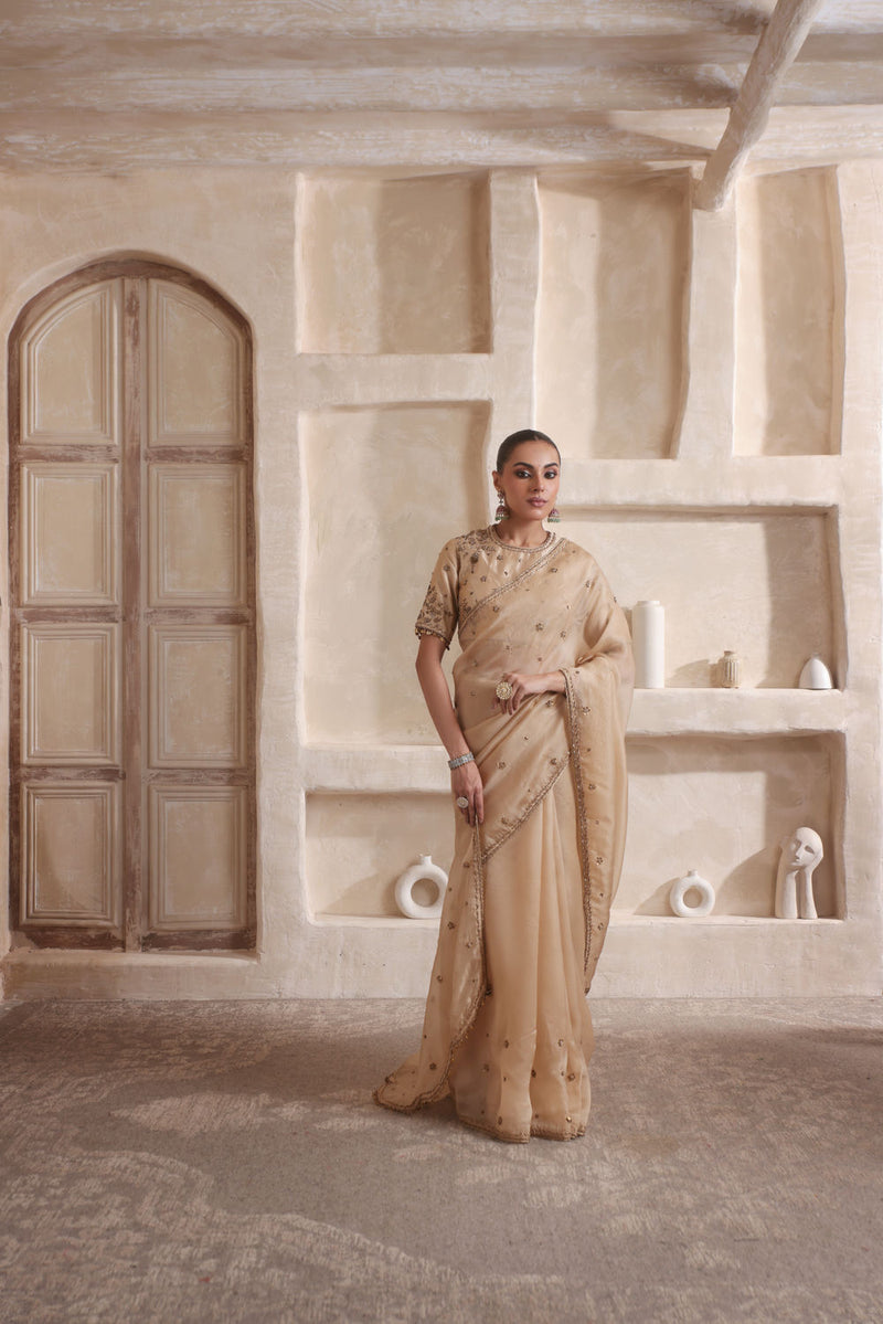 Zar-Rang Ivory Buti Saree set