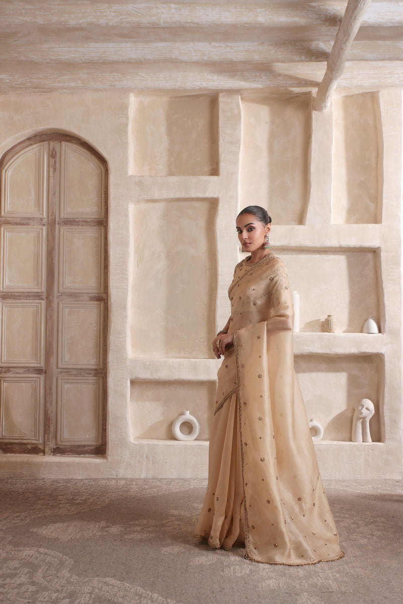 Zar-Rang Ivory Buti Saree set