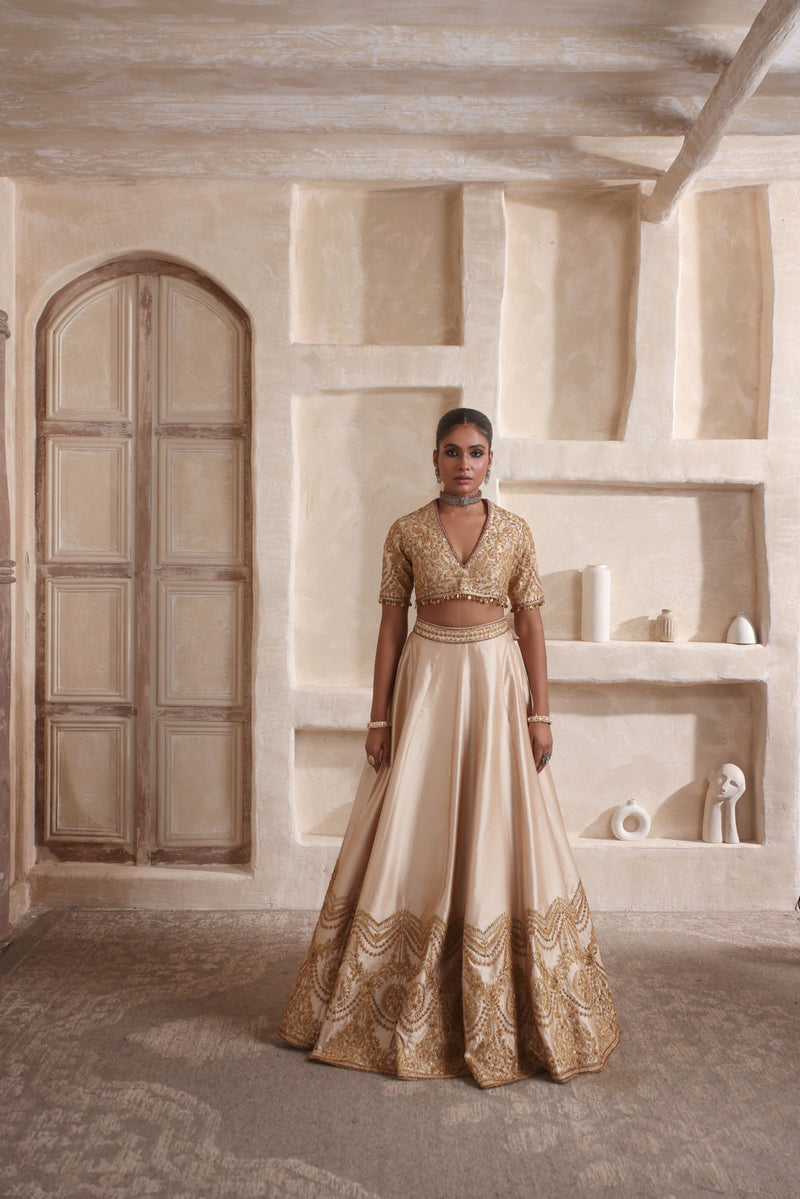 Zar-Rang Ivory Scallop Lehenga Set