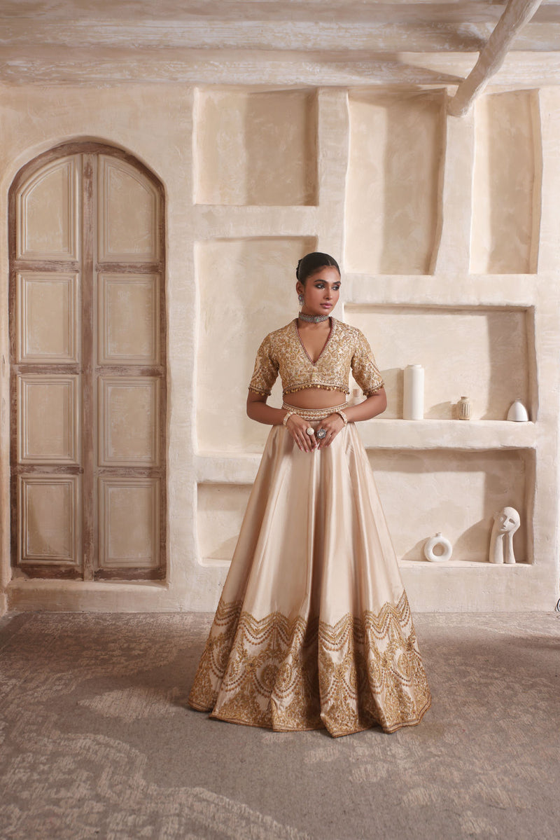 Zar-Rang Ivory Scallop Lehenga Set