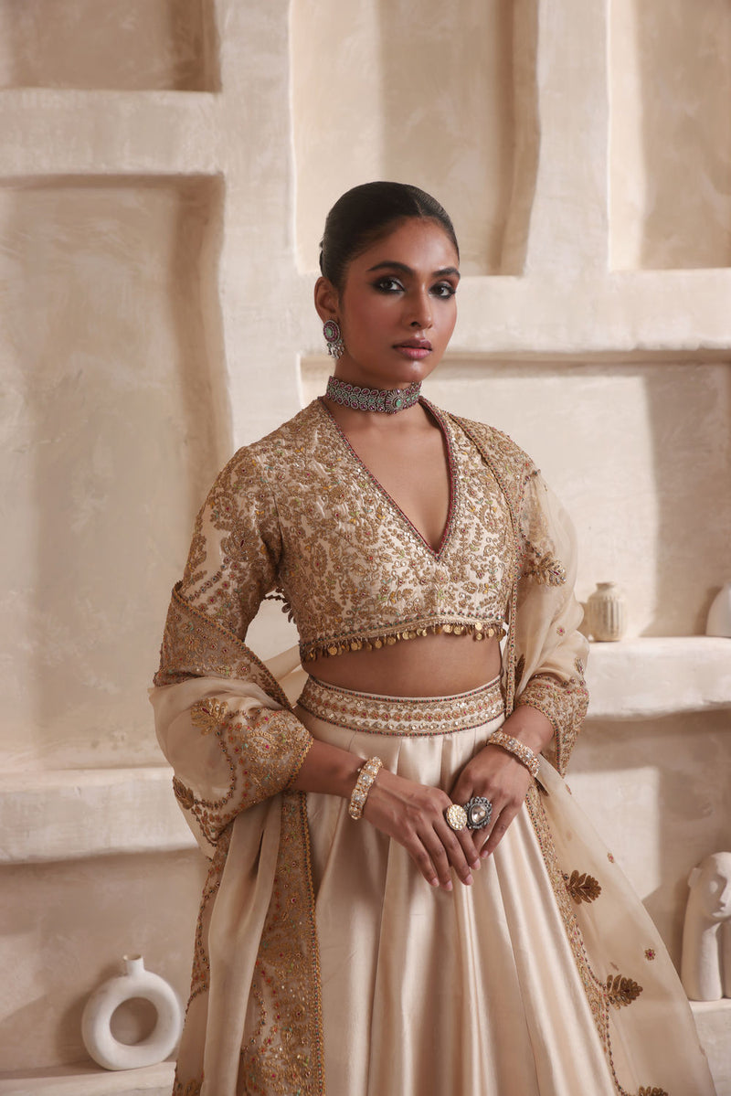 Zar-Rang Ivory Scallop Lehenga Set