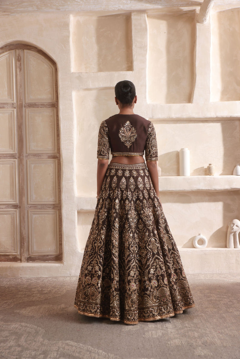 Zar-Rang Brown Jaal Lehenga Set