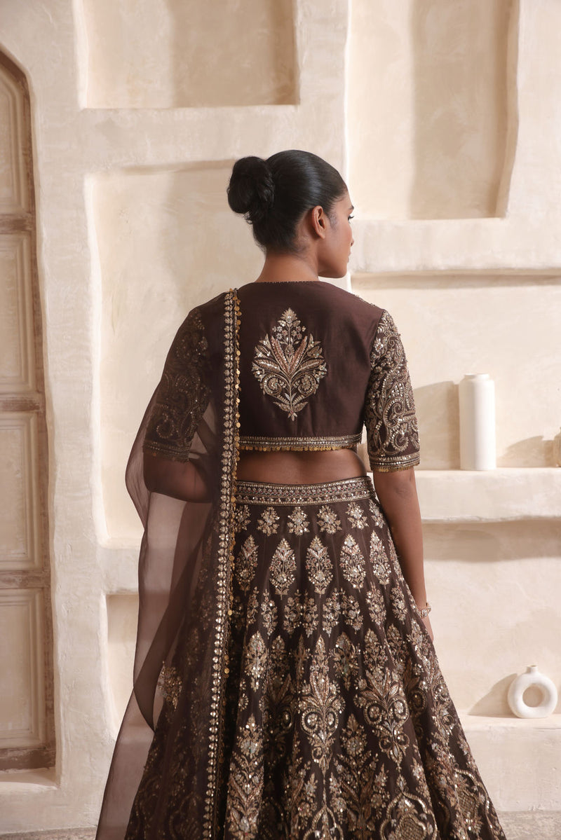Zar-Rang Brown Jaal Lehenga Set