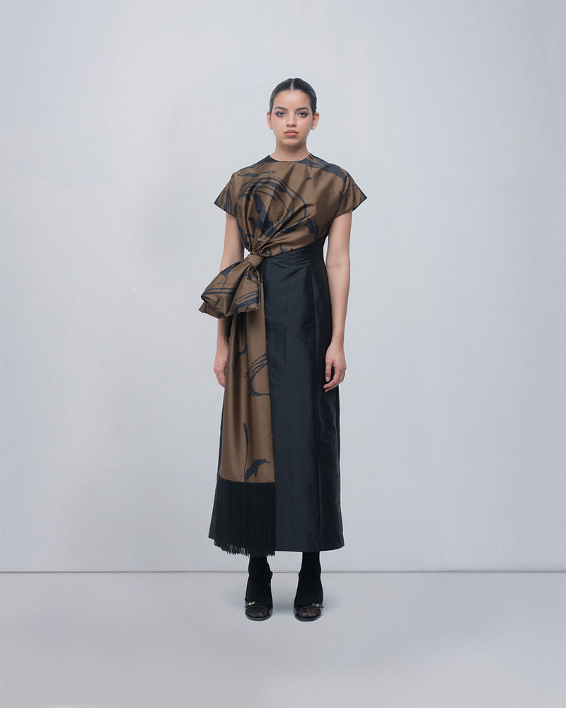 Nadine Knot Dress viscose by Leh Studios in olive, black for women Worldwide