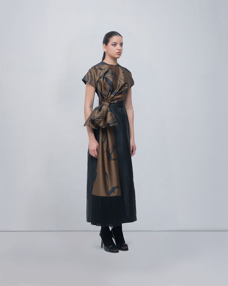Nadine Knot Dress viscose by Leh Studios in olive, black for women Worldwide