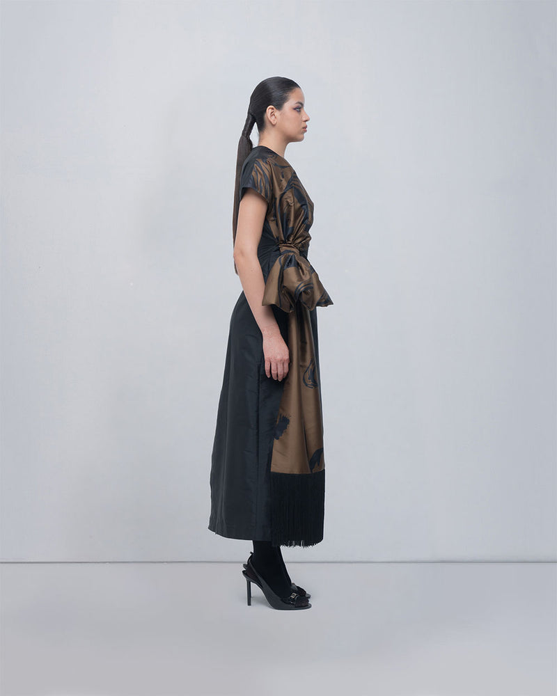 Nadine Knot Dress viscose by Leh Studios in olive, black for women Worldwide