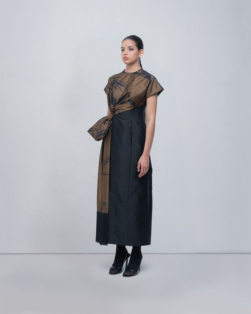 Nadine Knot Dress viscose by Leh Studios in olive, black for women Worldwide