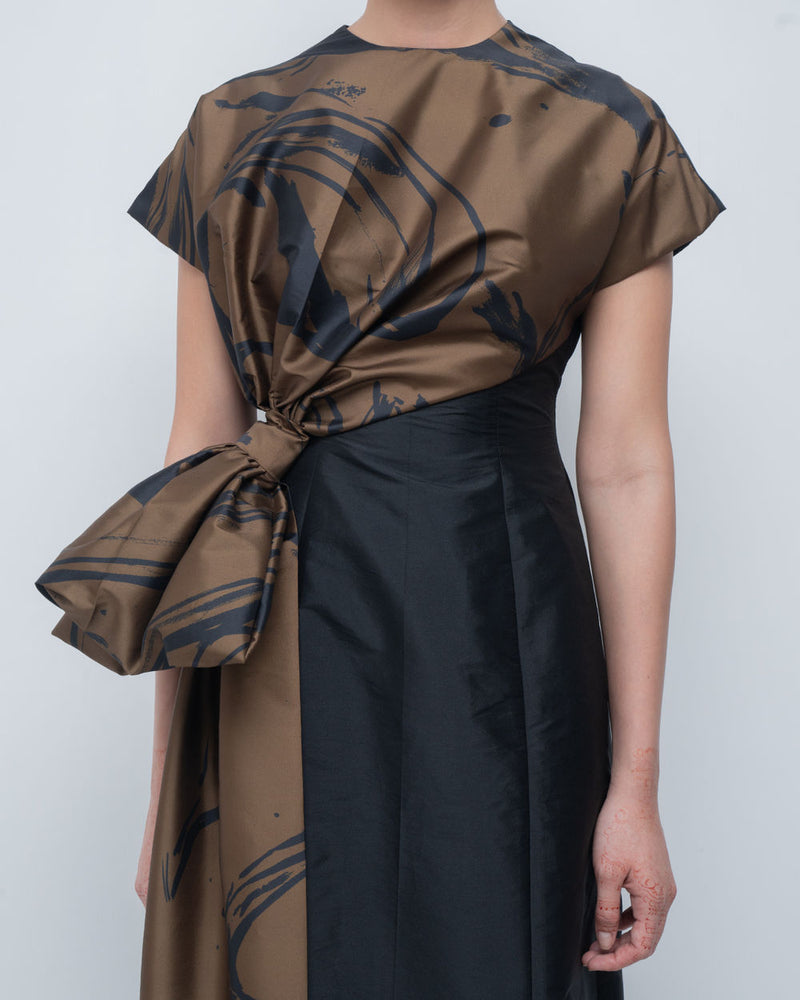 Nadine Knot Dress viscose by Leh Studios in olive, black for women Worldwide