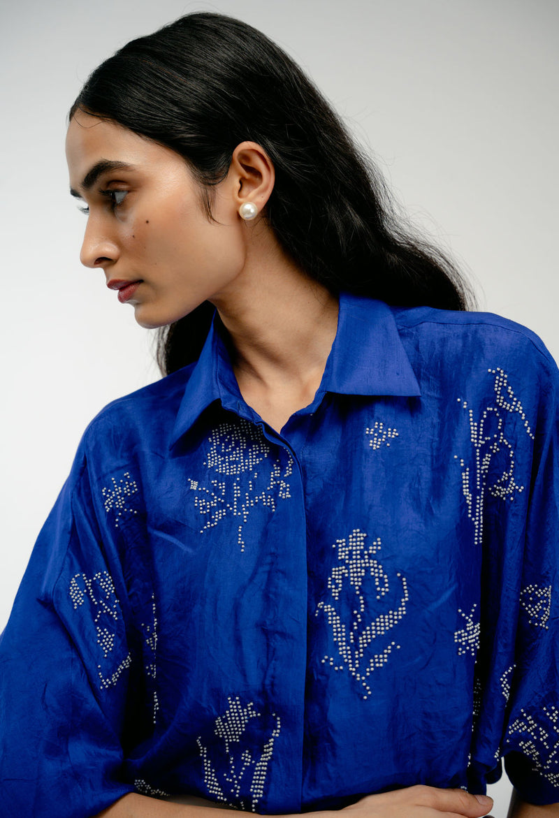 Woven Memory Shirt mulberry silk top/shirt by Ode to Odd in blue for women Worldwide