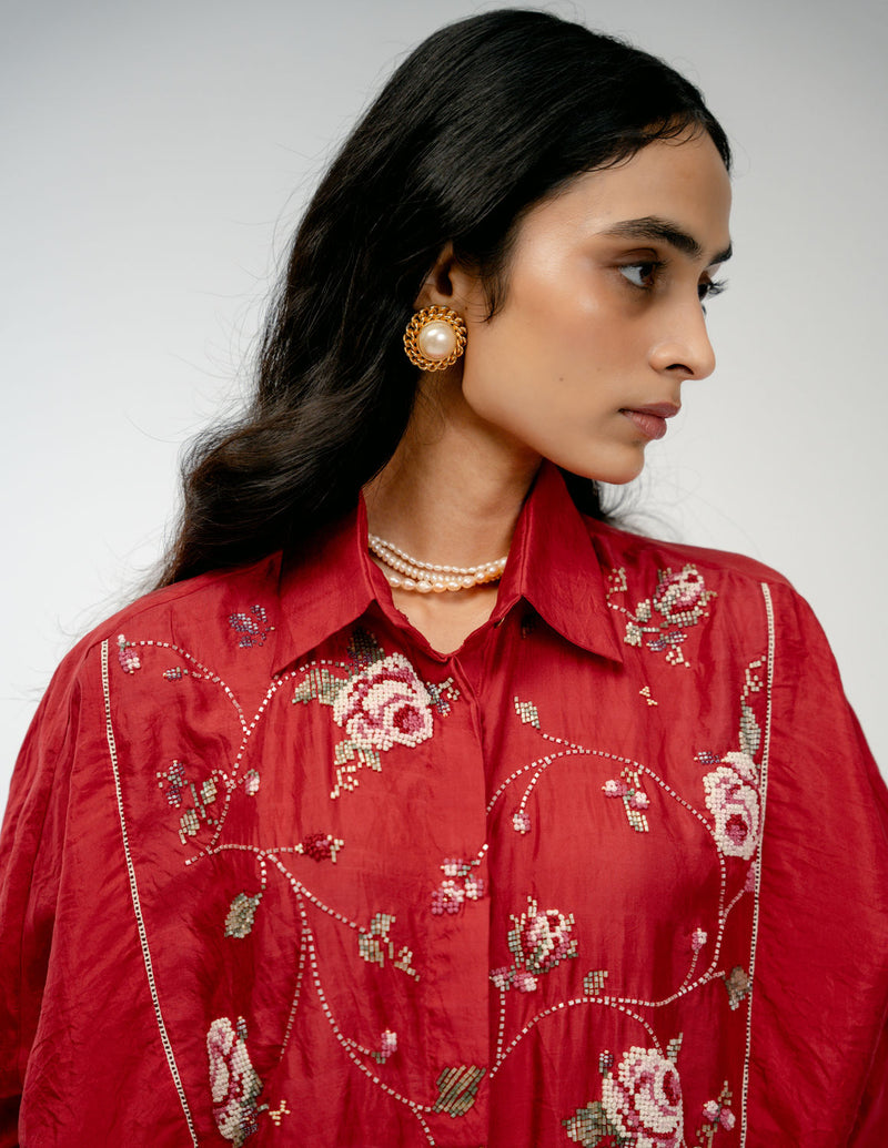 Forgotten Bloom Shirt mulberry silk top/shirt by Ode to Odd in red for women Worldwide