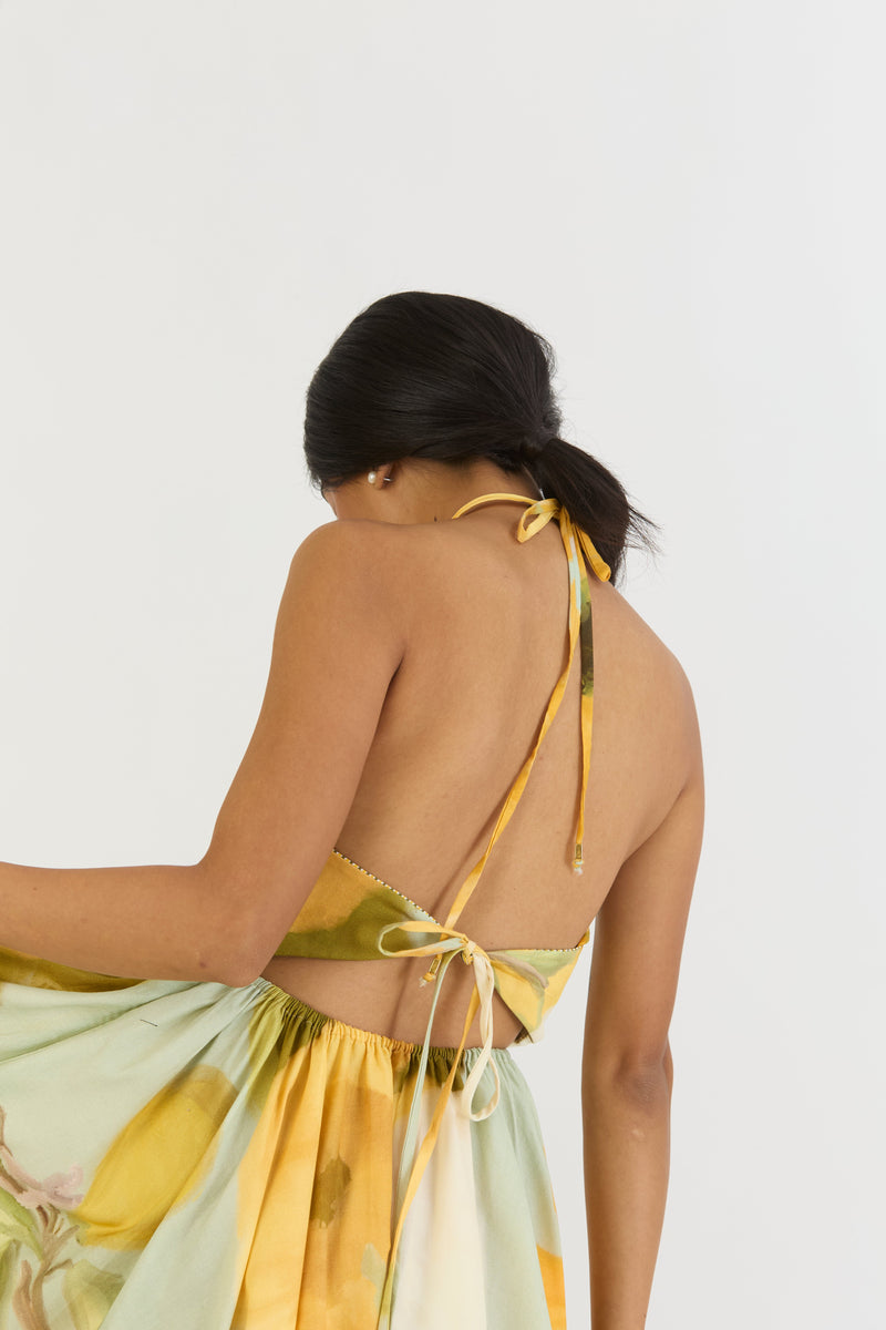 LEMONADE HALTER NECK DRESS satin by Yam in yellow color for women Worldwide