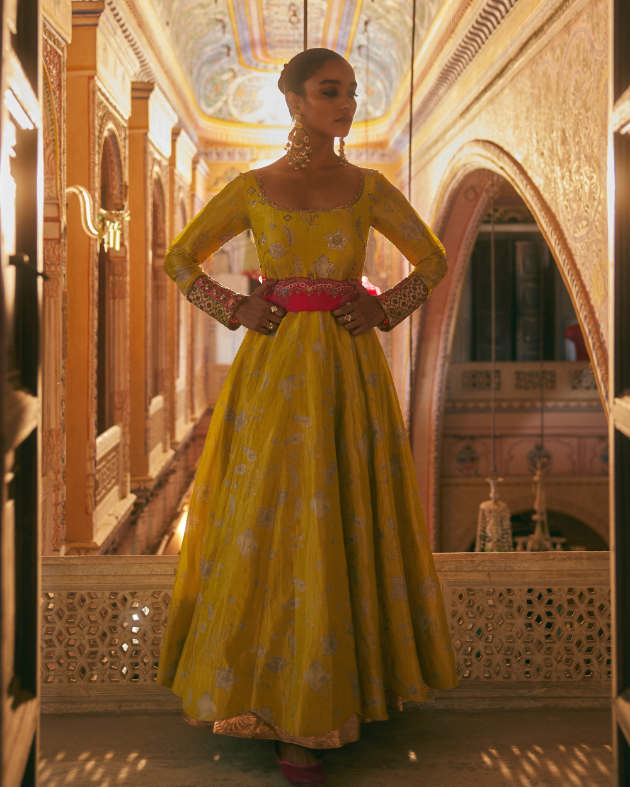 Khel Yellow Printed Tissue Anarkali