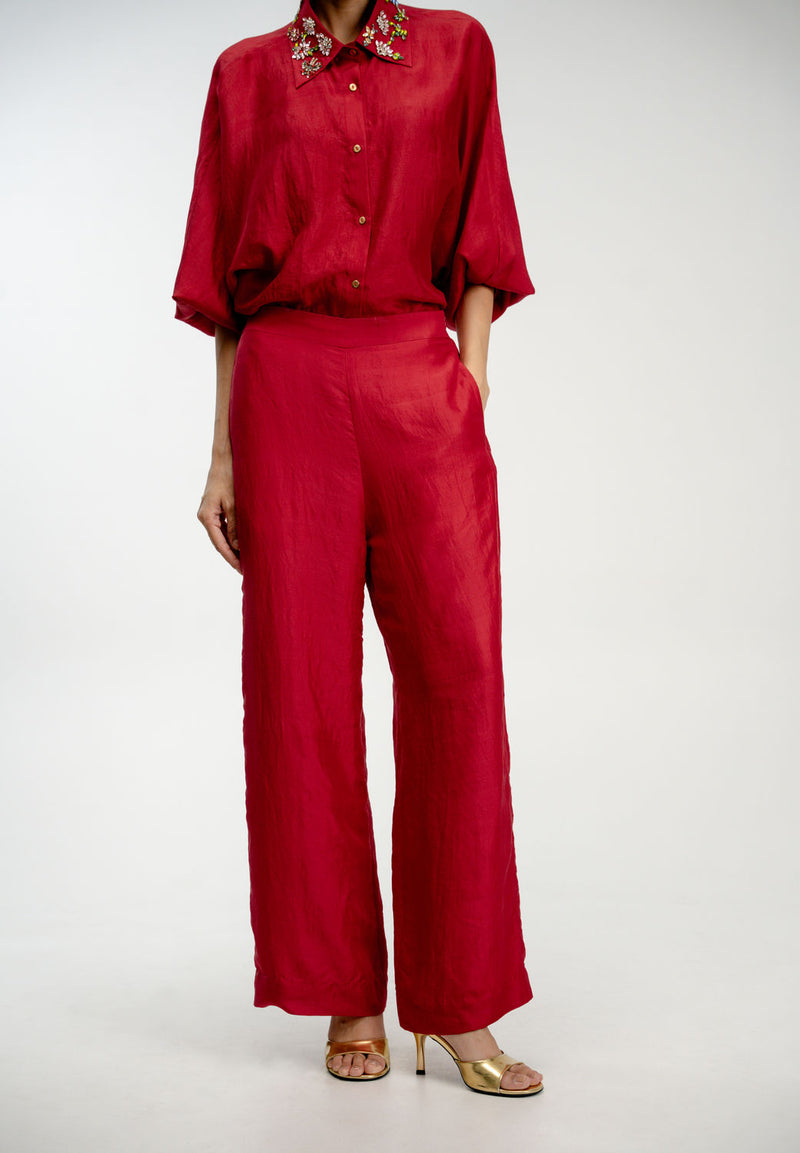 Borrowed Time Set mulberry silk co-ord set by Ode to Odd in red for women Worldwide
