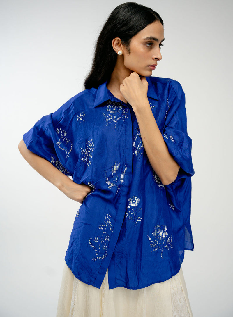 Woven Memory Shirt mulberry silk top/shirt by Ode to Odd in blue for women Worldwide
