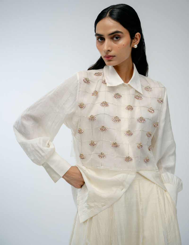 Our Story Set organza silk co-ord set by Ode to Odd in off white for women Worldwide