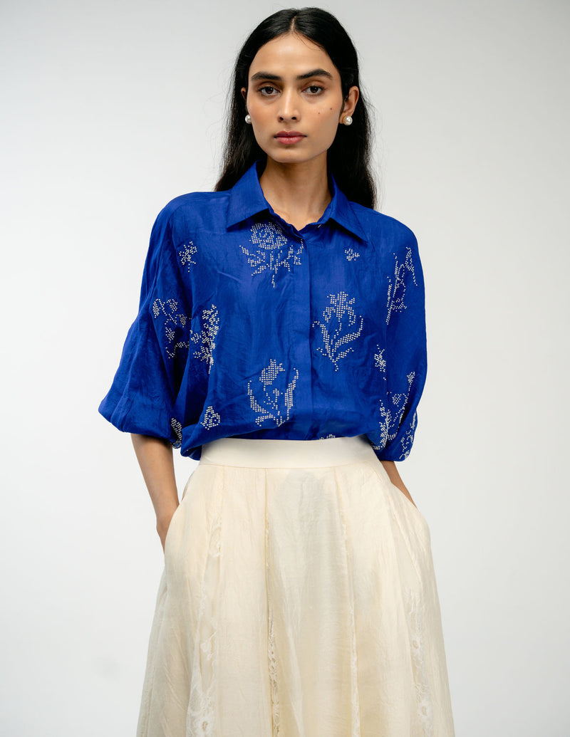 Woven Memory Shirt mulberry silk top/shirt by Ode to Odd in blue for women Worldwide